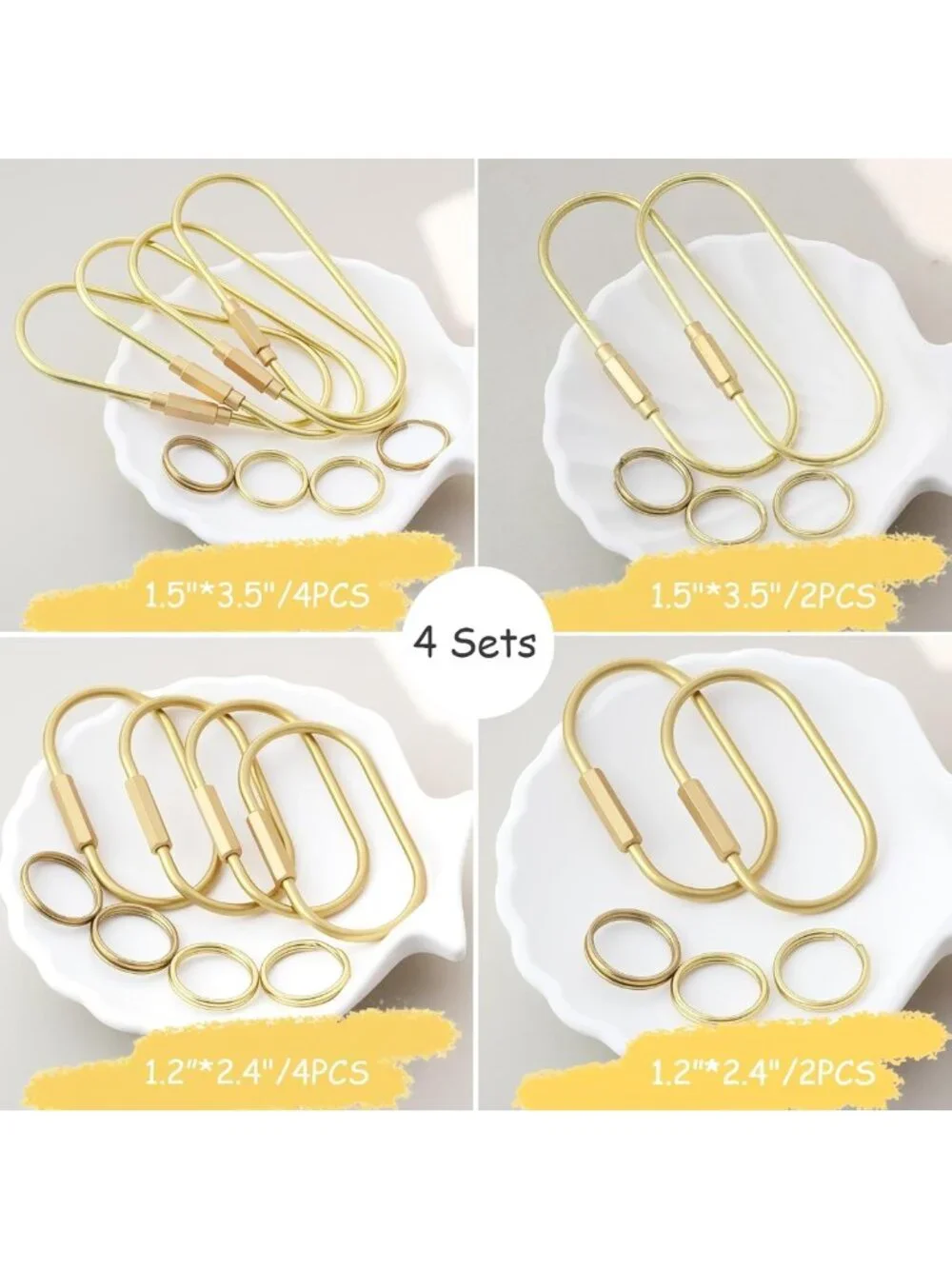 Gold Carabiner Keychain Clip with Lock, Stylish Bag Charms & Key Ring